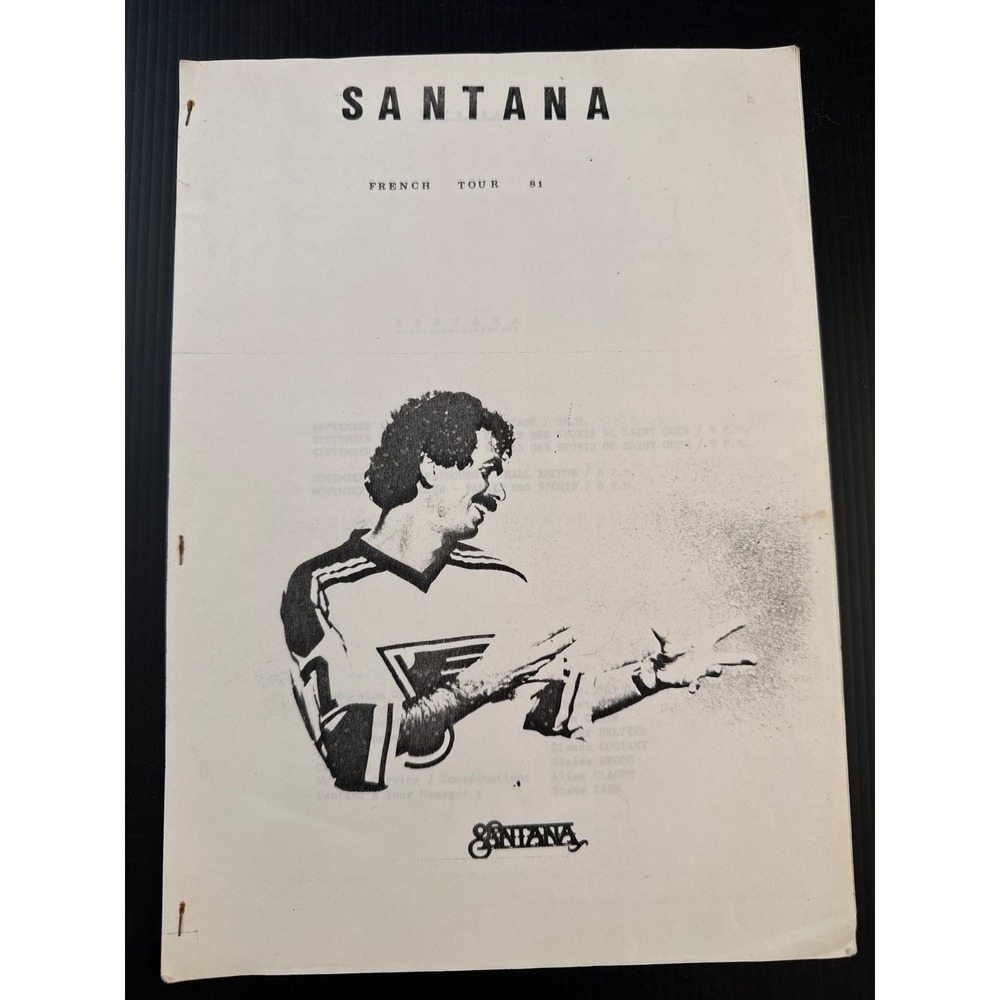 Vintage 1981 Santana French Tour Itinerary Production Document Rare Memorabilia